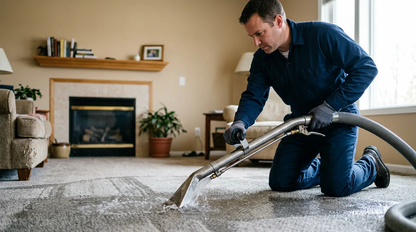 Water damage restoration technician working near Lerna, IL